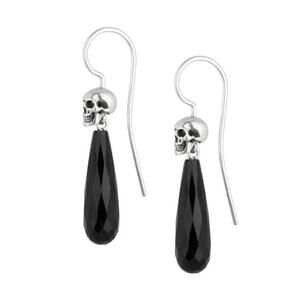 Goth onyx black dangle and silver skull earrings Victorian Gothic Jewelry Skulls